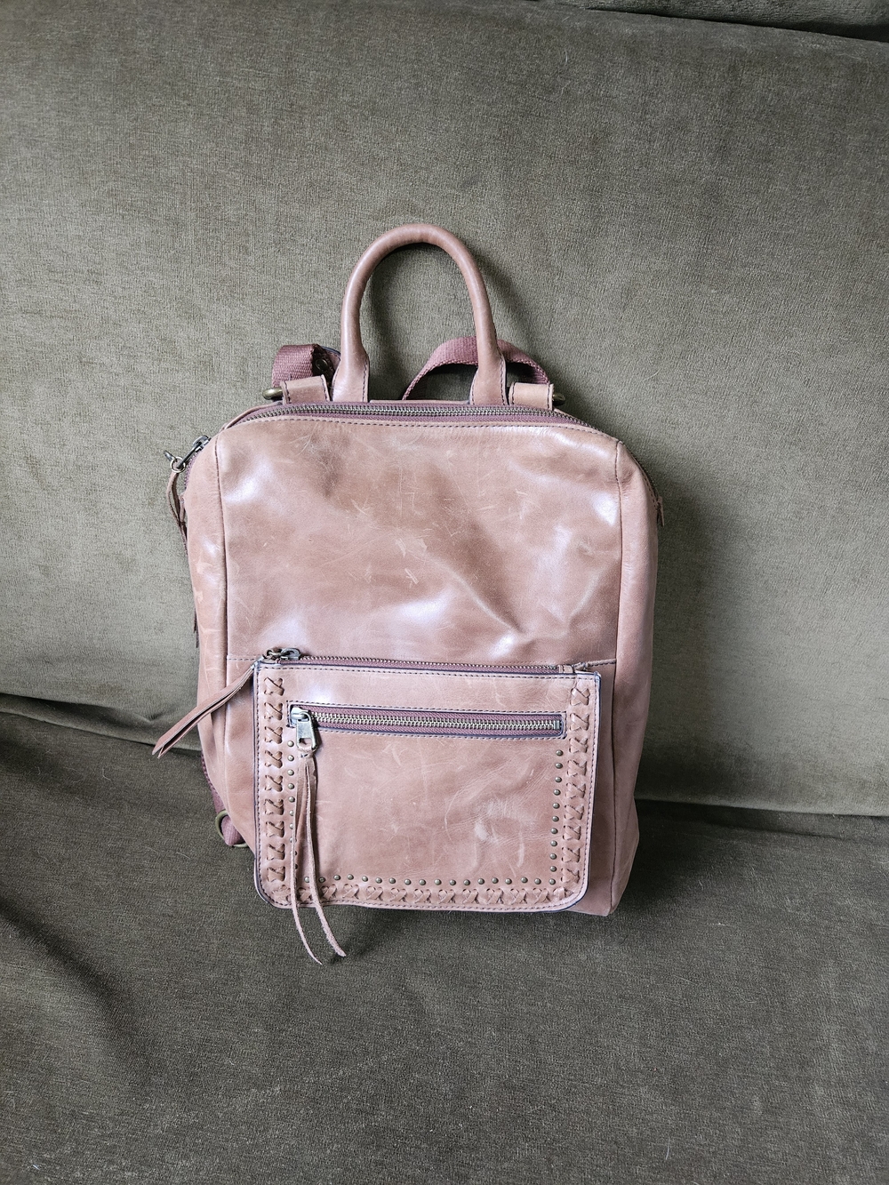 The Sak Leather Convertible Backpack/Crossbody - Light Brown